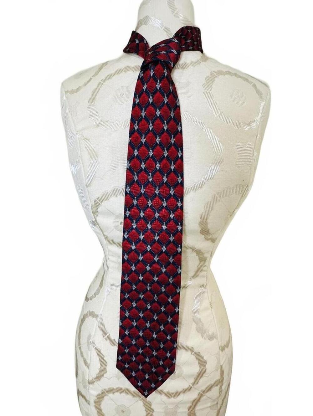 Nordstrom J.Z Richards Men's Necktie 100% Silk Red and Navy Geometric Diamond